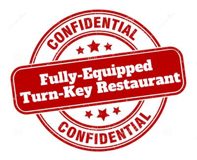 Fully-Equipped Turn Key Restaurant for Sale (CONFIDENTIAL)