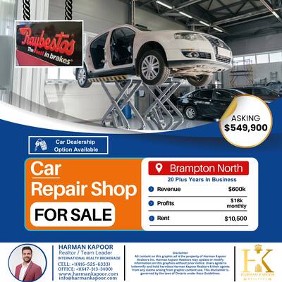 CAR REPAIR SHOP FOR SALE IN BRAMPTON NORTH